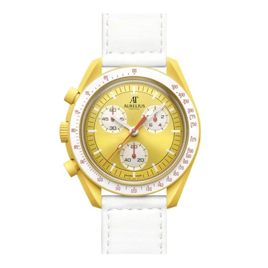 Chronograph 42 – Yellow Dial | Yellow Case & White Strap & Tachymeter Bezel