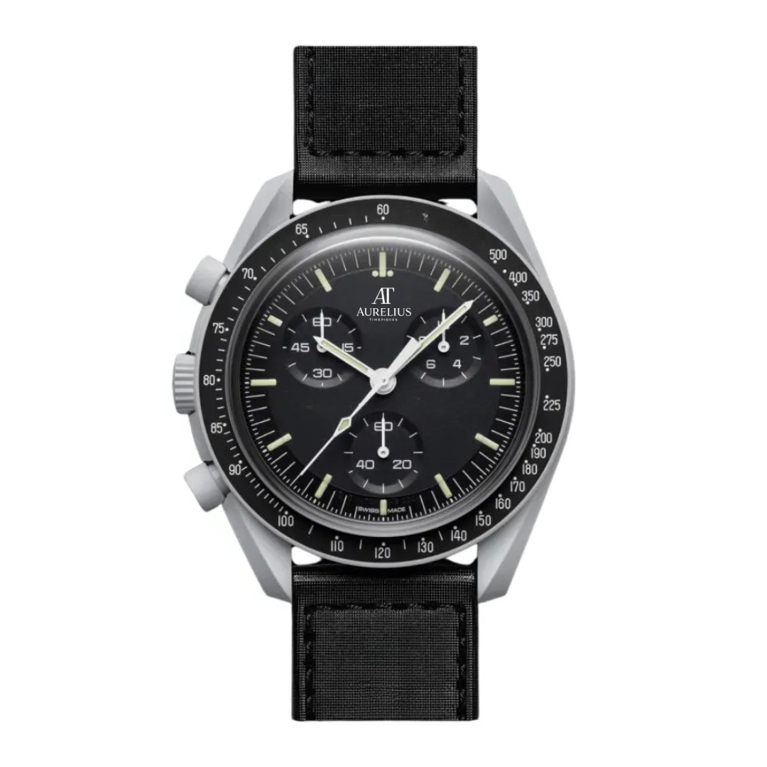 Chronograph 42 – Black Dial | Matte Grey Case & Black Fabric Strap & Tachymeter Bezel