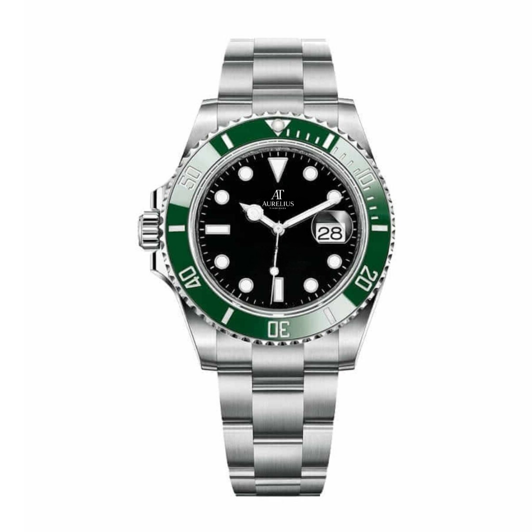 Diver 41 – Black Dial | Steel Bracelet & Green Ceramic Bezel