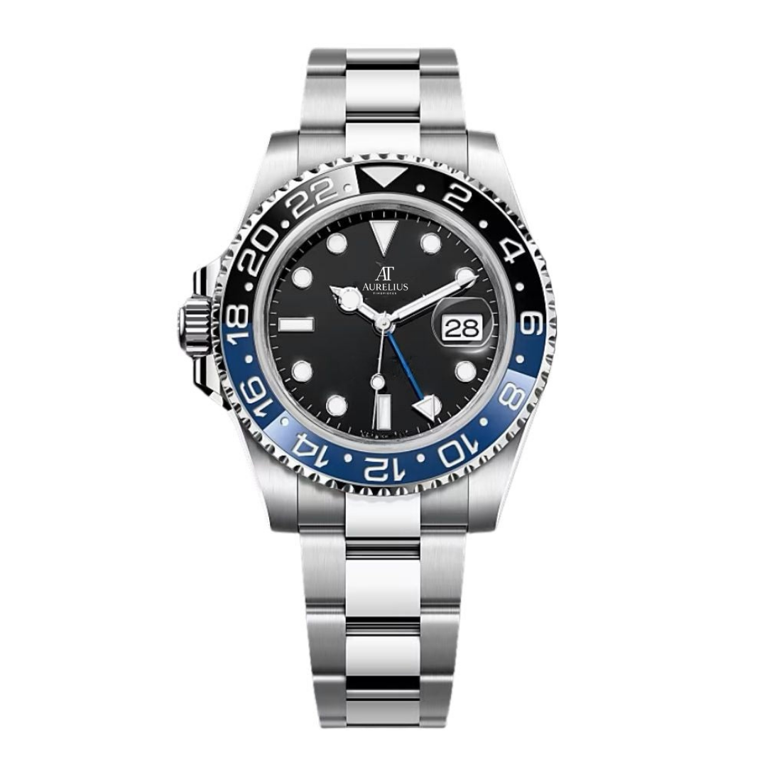 GMT 40 – Black Dial | Steel Bracelet & Blue-Black Ceramic Bezel