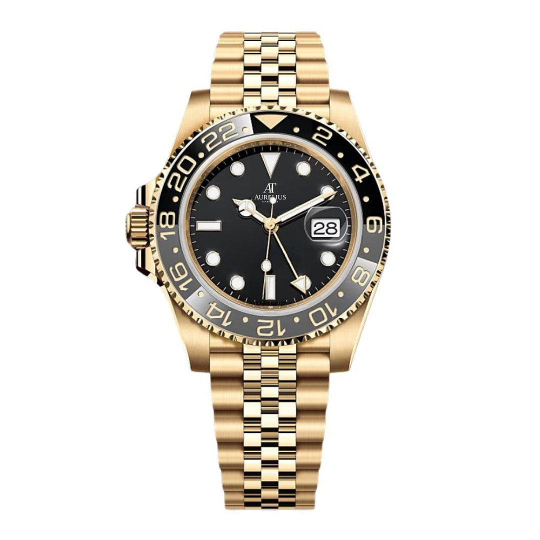 Dual Time 40 – Black Dial | Gold Tone Jubilee Bracelet & Grey-Black Ceramic Bezel
