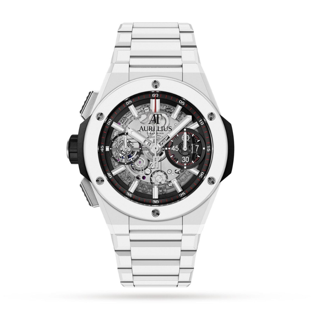 Fusion Chronograph 42 – Black Skeleton Dial | White Case & Black Rubber Strap