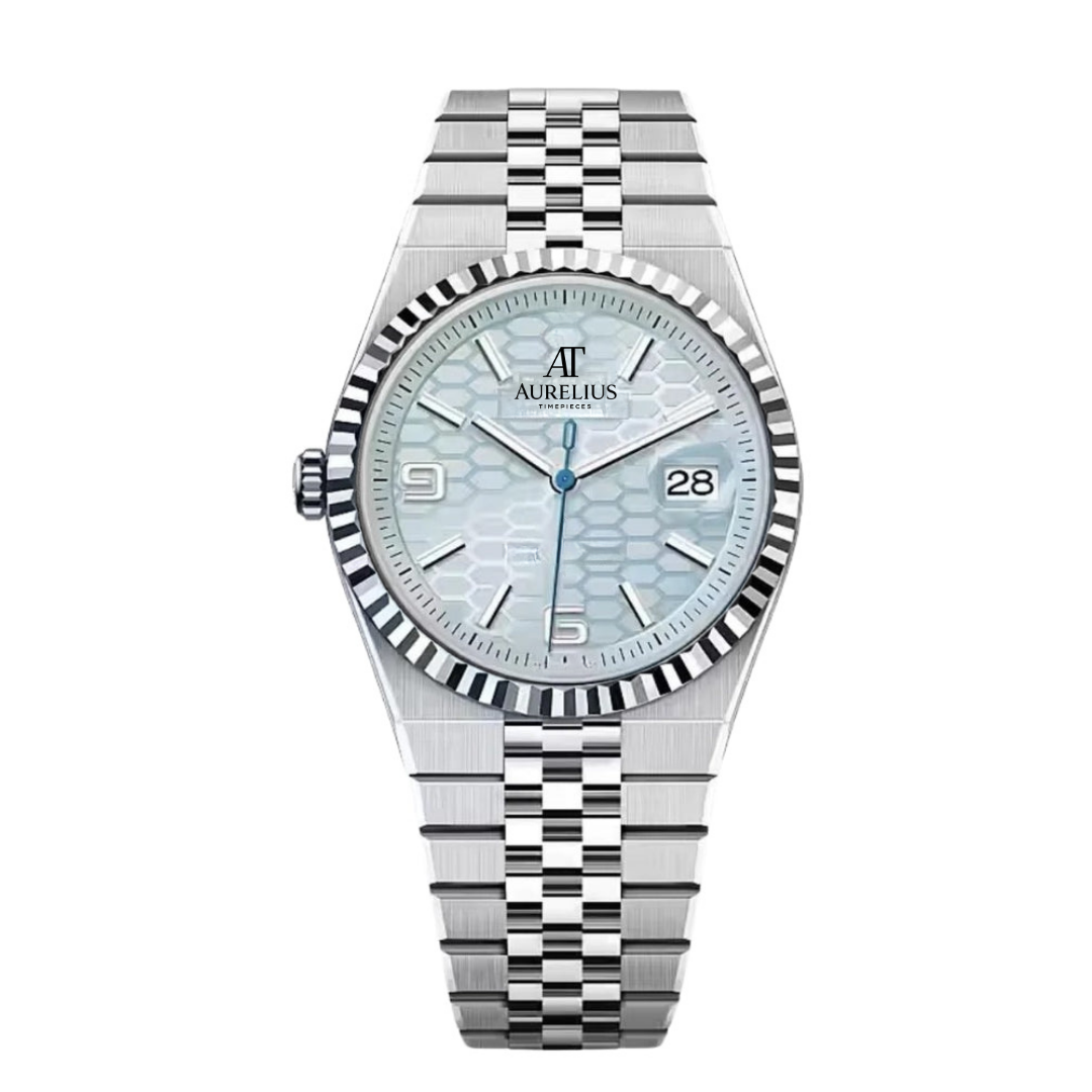 Classic 40 – Ice Blue Dial | Platinum Tone Bracelet & Fluted Bezel