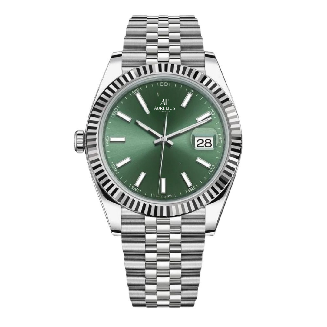 Classic Date 41 – Green Sunburst Dial | Stainless Steel Jubilee Bracelet & Fluted Bezel