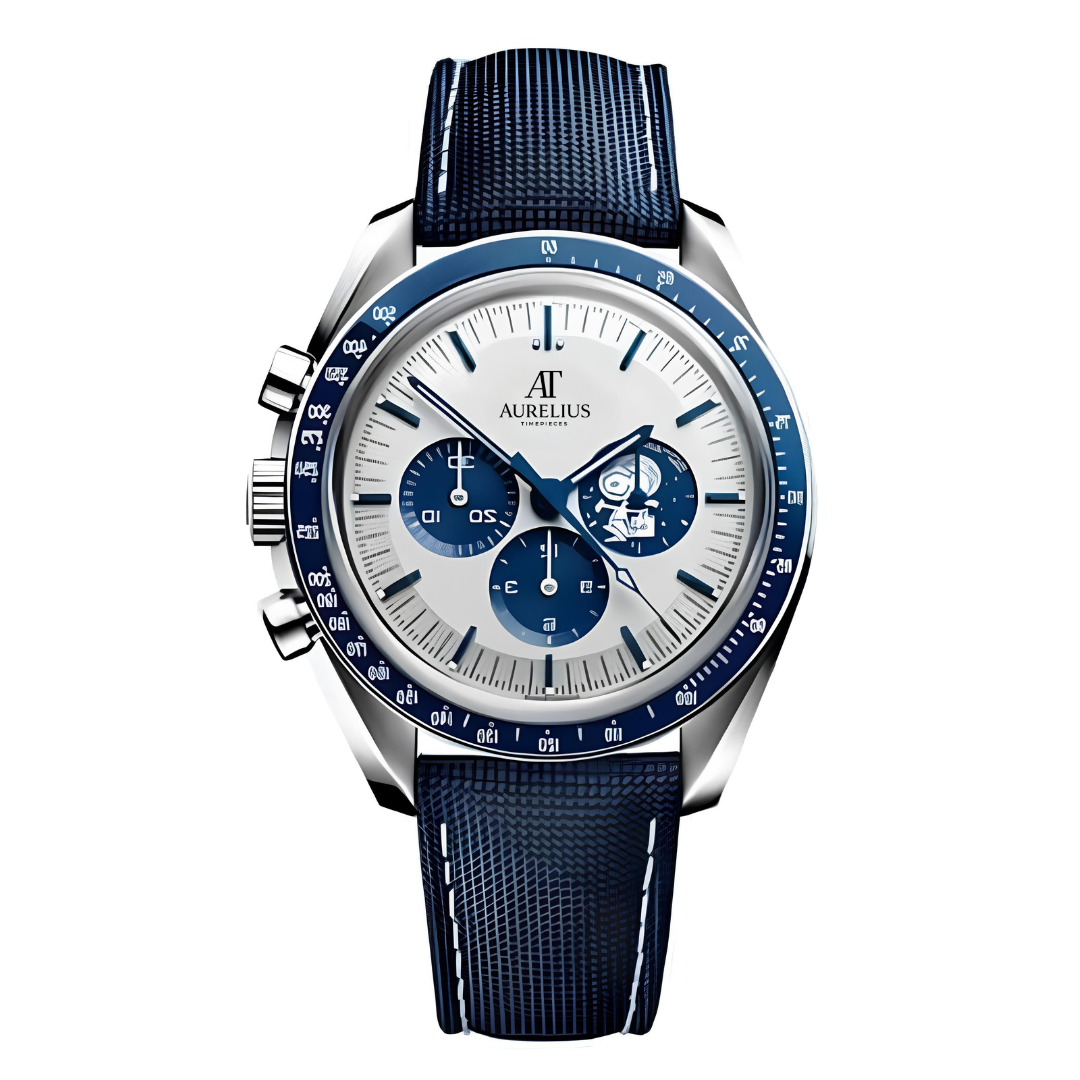 Chronograph 42 – White Dial with Blue Subdials | Steel Case & Blue Strap & Tachymeter Bezel