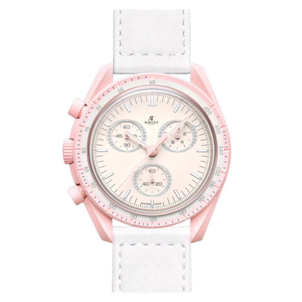 Chronograph 42 – Pink Dial | Pink Case & White Strap & Tachymeter Bezel